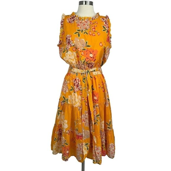 NWT Roller Rabbit Size Large Semara Naoki Dress Orange Floral Summer Belted - Picture 1 of 12